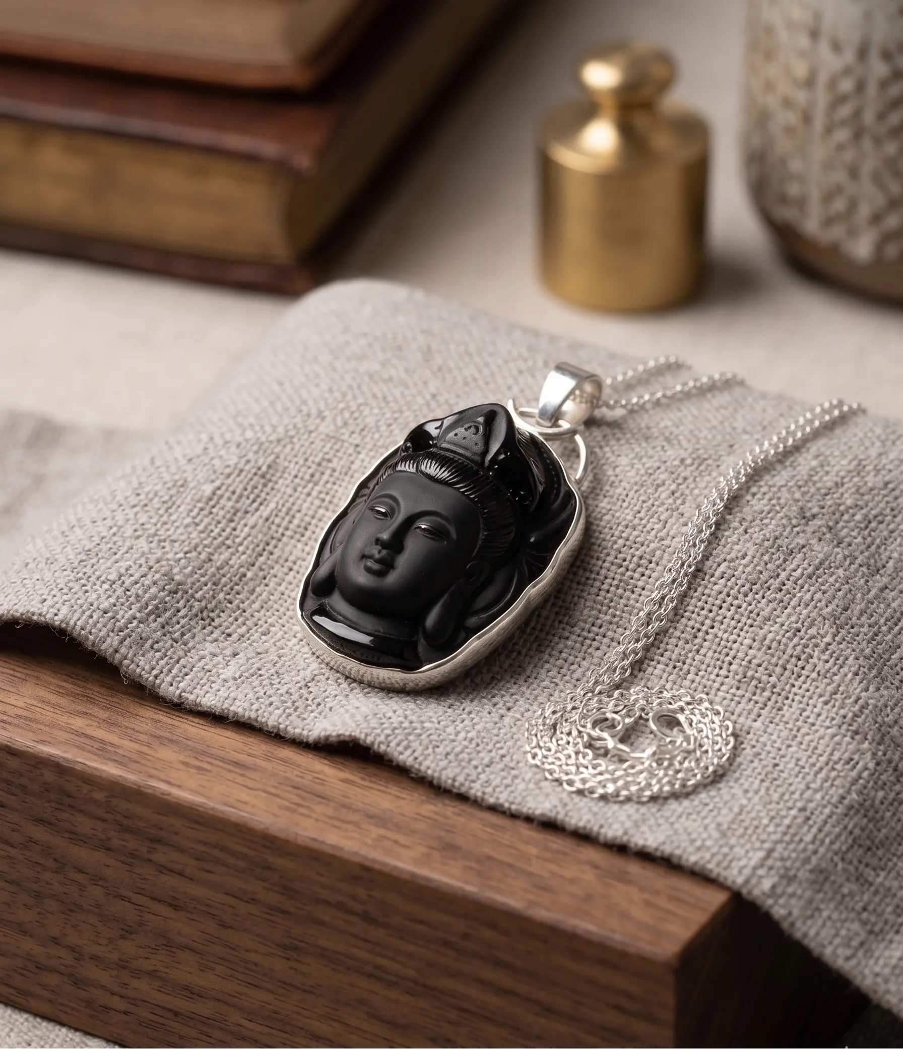 Serenidad Ancestral | Colgante de Obsidiana Negra Tallada & Plata 925 - 3