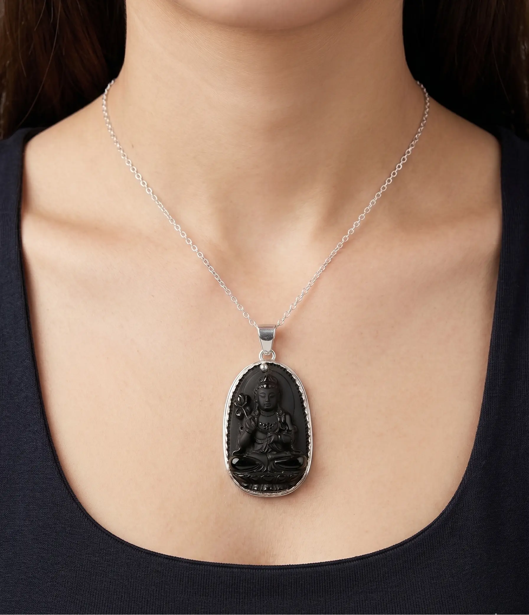 Meditación Eterna | Colgante de Obsidiana Negra Tallada & Plata 925 - 2