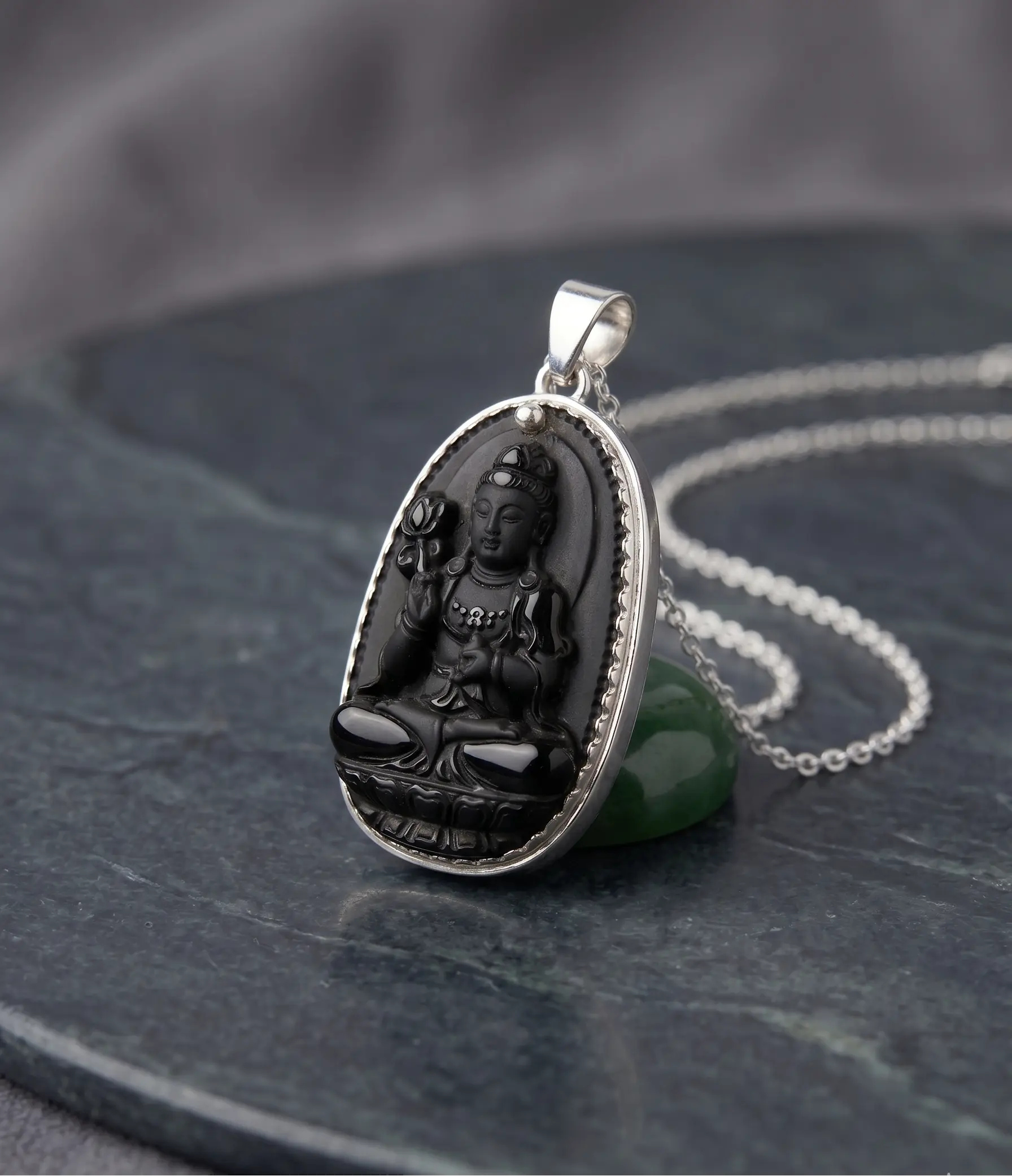 Meditación Eterna | Colgante de Obsidiana Negra Tallada & Plata 925 - 3