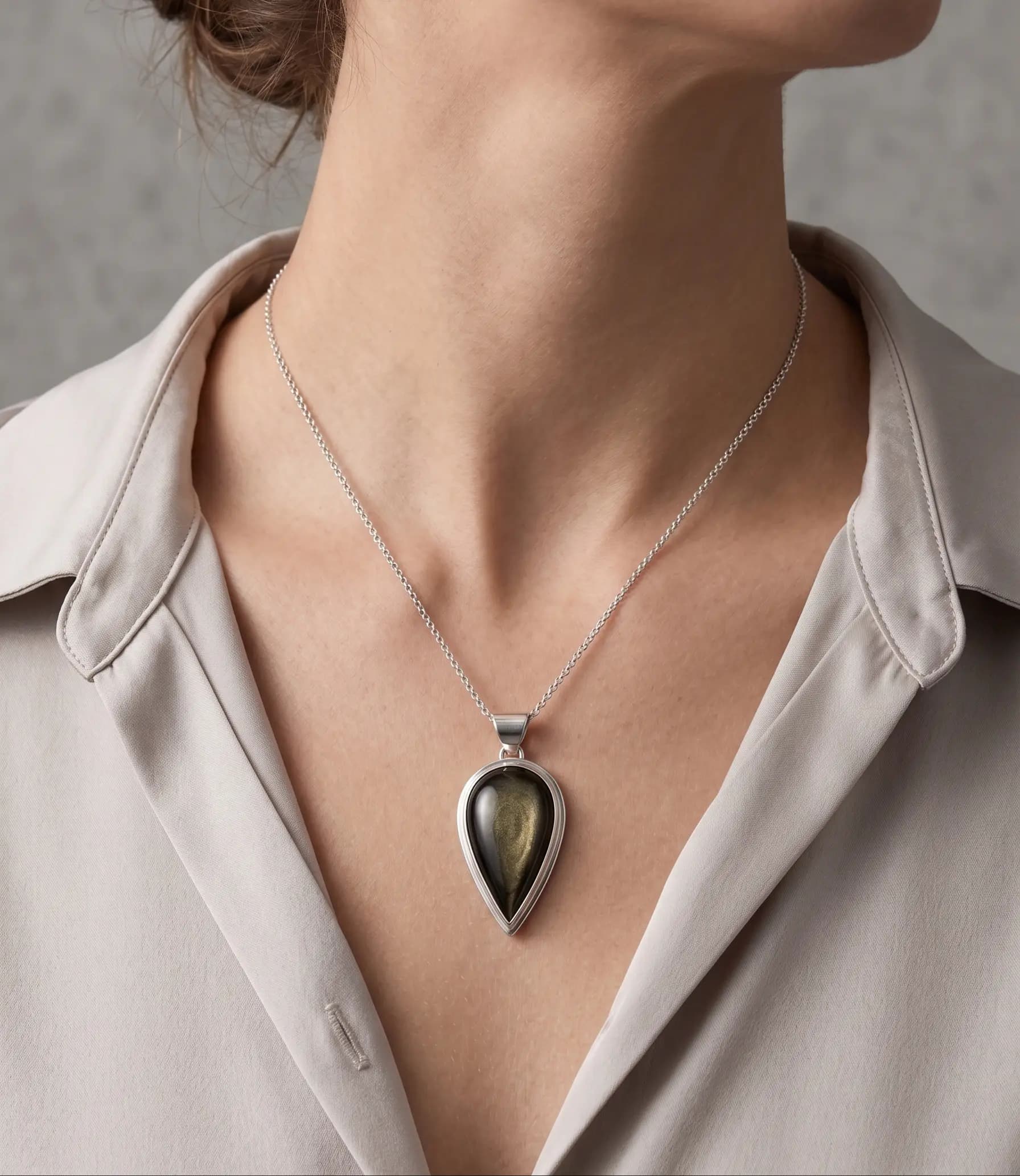Destello Dorado | Colgante de Obsidiana Dorada & Plata 925 - 2